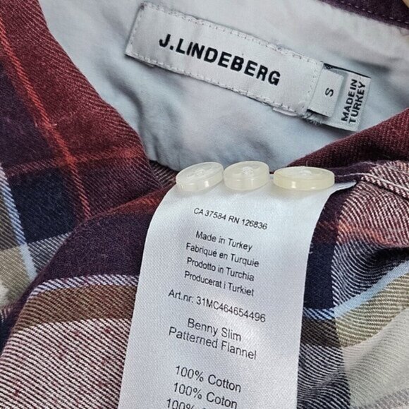 J.Lindeberg Benny Slim Patterned Flannel Plaid Shirt Button-Down Mens Size S - Picture 8 of 10